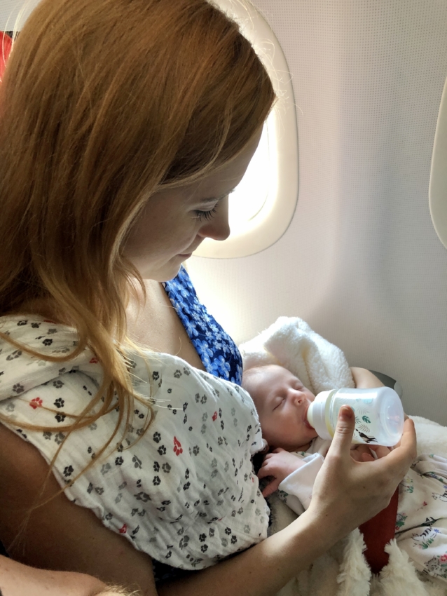 Feeding infant on a plane